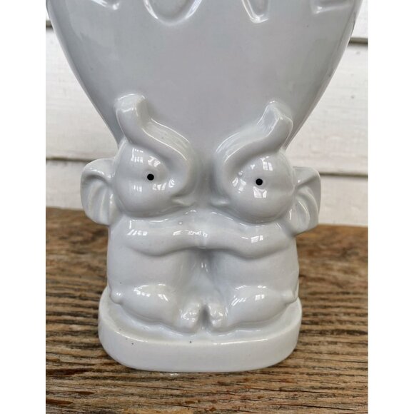 Vintage 1950s White Porcelain Elephant Heart Love Vase Planter - Picture 6 of 12
